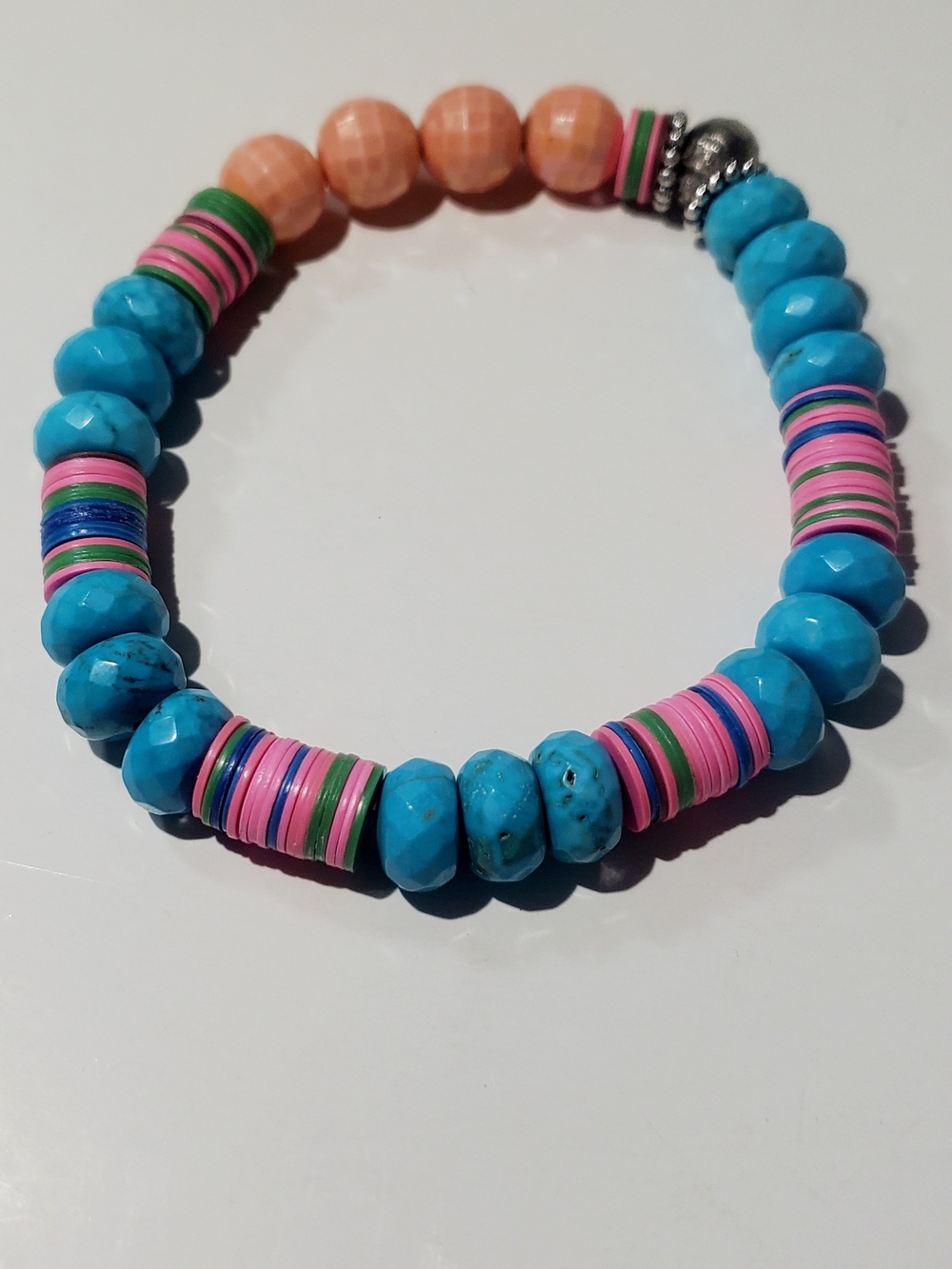 Turquoise & Pink Multicolor Beaded Stretch Bracelet - Women Jewelry